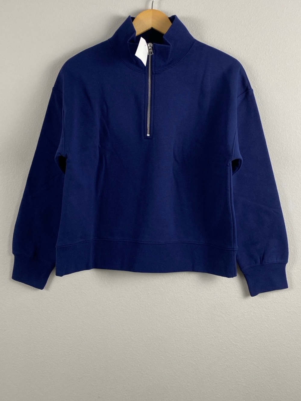 J. Crew Factory Half Zip Mock Neck Long Sleeve Drop Shoulder Sweatshirt | Navy